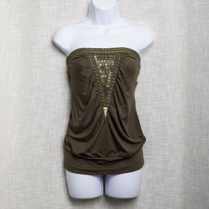 Dark Green Tube Top with Bronze Gold Beading